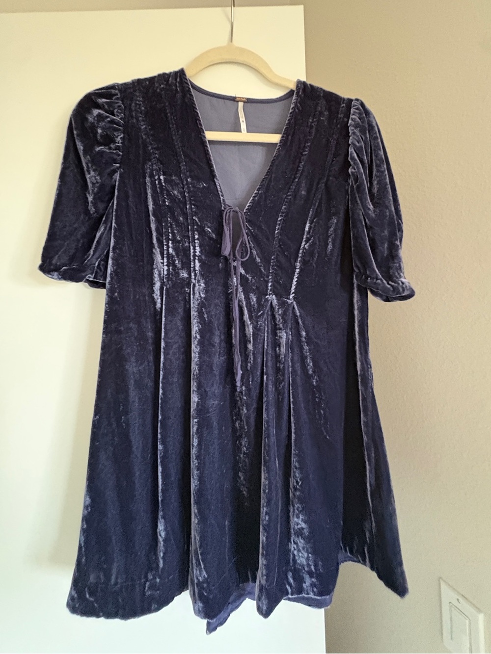 Free People Velvet Tie-Front Mini Dress in Navy